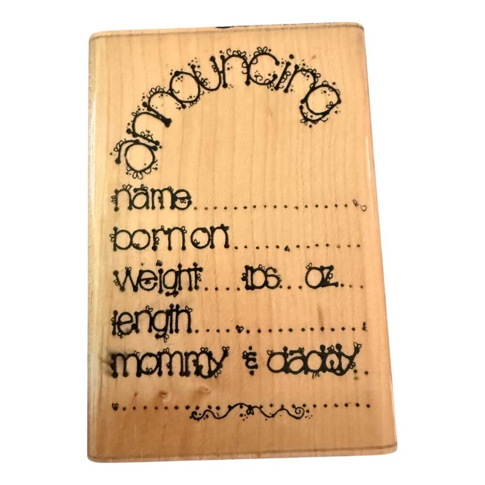 DOTS U 113 Baby Announcement Large Mounted Rubber Stamp